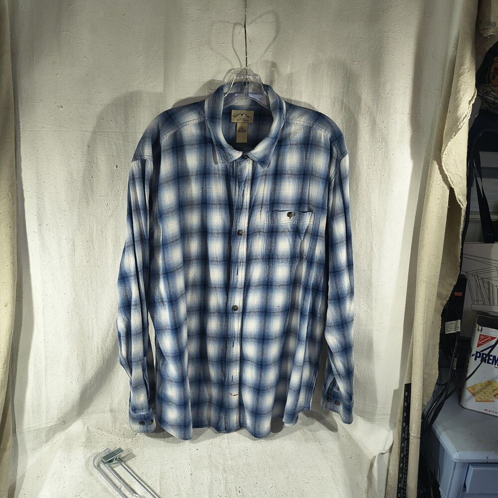 Men's Size XL Blue Mountain Blue Plaid Flannel LS Button Up Shirt